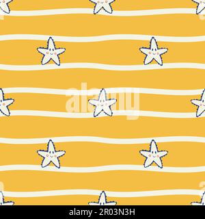 Motif sans couture de la vie sous-marine avec de jolis étoiles de mer. Texture infinie avec des créatures de l'océan. Illustration vectorielle plate couleur Illustration de Vecteur