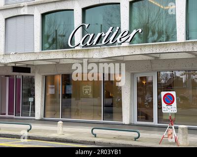 Genève, Suisse - 14 janvier 2023 : magasin Cartier à Genève. Cartier est un conglomérat français de produits de luxe. Banque D'Images