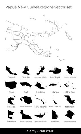 Carte de la Papouasie-Nouvelle-Guinée avec formes de régions. Carte vectorielle vierge du pays avec les régions. Frontières du pays pour votre infographie. Illustration vectorielle Illustration de Vecteur