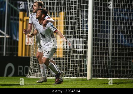 Roeselare, Belgique. 06th mai 2023. Luis Oyama de Rwdm célèbre après avoir marqué un match de football entre le Club NXT (Club Brugge U23) et le RWD Molenbeek, le samedi 06 mai 2023 à Roeselare, le 9 (sur 10) des éliminatoires de promotion de la 2022-2023 'Challenger Pro League' 1B deuxième division du championnat belge. PHOTO DE BELGA DAVID STOCKMAN crédit: Belga News Agency/Alay Live News Banque D'Images