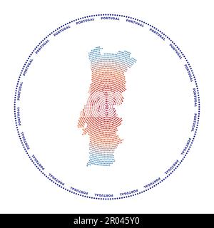 Logo rond Portugal. Style numérique du Portugal en cercle pointillé avec le nom du pays. Icône technologique du pays avec points en dégradé. Vecteur incroyable Illustration de Vecteur