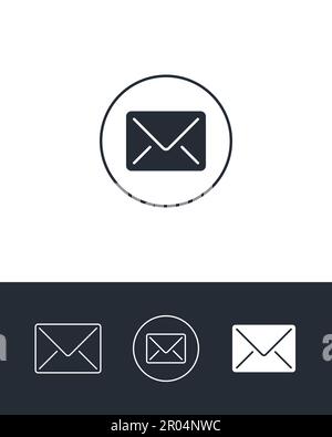 Contour du courrier et icônes pleines sur arrière-plan noir et blanc. Symboles isolés de message. Illustration de Vecteur