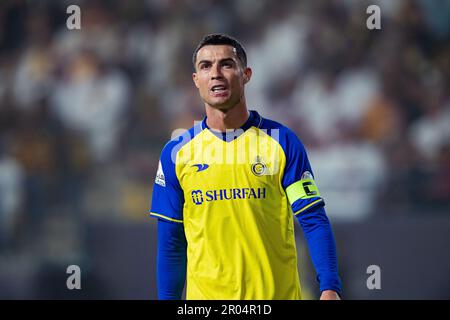 Cristiano Ronaldo du FC Al-Nassr se présente contre le FC Al-Raed lors de leur match de la Ligue saoudienne professionnelle 2023-24 de Roshn SAFF le jour 24 au stade Al-Awwal Park sur 29 avril 2023 à Riyad, en Arabie Saoudite. Photo de Victor Fraile / Power Sport Images Banque D'Images