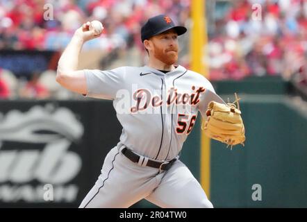 St. Louis, États-Unis. 06th mai 2023. Detroit Tigers départ le pichet Spencer Turnbull livre un terrain à St. Louis Cardinals dans le premier repas au Busch Stadium à St. Louis le samedi, 6 mai 2023. Photo par Bill Greenblatt/UPI crédit: UPI/Alay Live News Banque D'Images