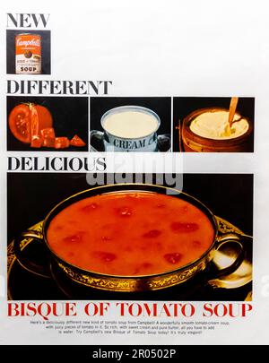 Publicité pour soupe de tomates de Campbell dans un magazine Journal, 1965 Banque D'Images