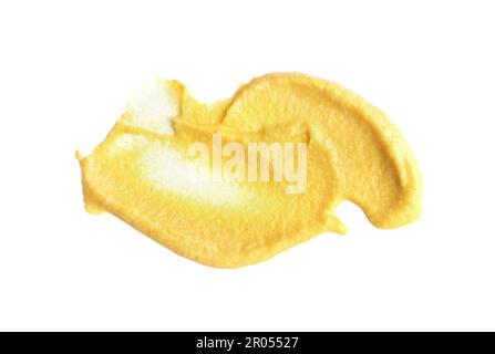 Une délicieuse moutarde, isolée sur une surface blanche, vue de dessus Banque D'Images