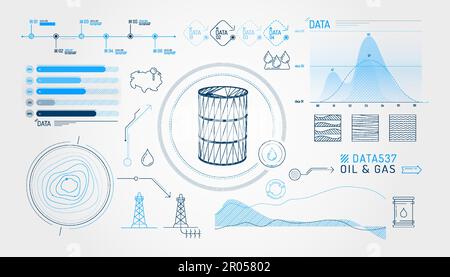 Ensemble d'éléments infographiques sur l'exploration et la production pétrolière. Illustration de Vecteur