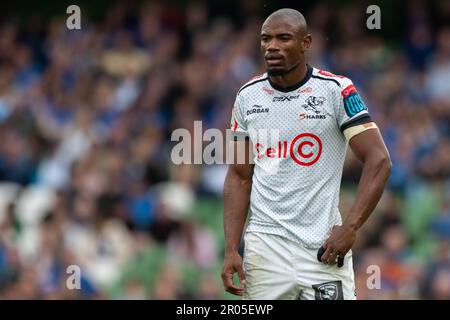 Dublin, Irlande. 06th mai 2023. Makazole mapampi des requins lors du match de rugby de troisième quart de finale entre le rugby à XV Leinster et les requins de la cellule C au stade Aviva de Dublin, Irlande sur 6 mai 2023 (photo par Andrew SURMA/ Credit: SIPA USA/Alay Live News Banque D'Images