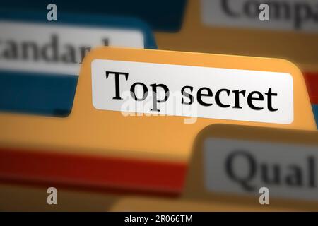 Mot secret supérieur sur l'onglet de dossier de fichier, rendu 3D Banque D'Images