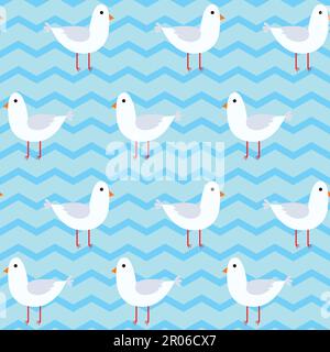 Motif sans couture avec mouettes et zigzag. Illustration de Vecteur