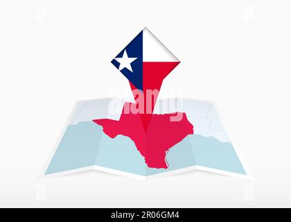 Le Texas est représenté sur une carte papier pliée et un marqueur d'emplacement épinglé avec drapeau du Texas. Carte vectorielle pliée. Illustration de Vecteur