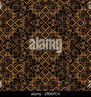 Motif à lignes géométriques dorées sans couture avec formes géométriques linéaires simples carrés et losange en dégradé doré. Ornement pour impression sur tissu, co Illustration de Vecteur