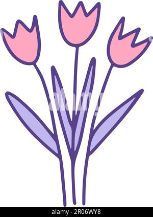 Bouquet de fleurs coolé puérile. Dessin de tulipes pour enfants. Illustration de Vecteur