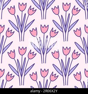 Motif fleuri sans couture avec tulipes dessinées à la main dans une illustration vectorielle de style doodle. Illustration de Vecteur