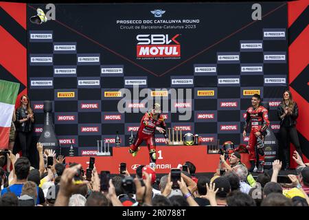 Barcellona, Espagne. 07th mai 2023. Circuit de Barcelone-Catalunya, Barcellona, Espagne, 07 mai 2023, N°1 Alvaro Bautista ESP Ducati Panigale V4R ARUBA.IT Racing -Ducati pendant Prosecco DOC Catalunya Round FIM Superbike World Championship 2023 - Race2 - World Superbike - SBK Credit: Live Media Publishing Group/Alay Live News Banque D'Images