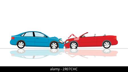 Accident de la route. Accident impliquant des voitures sur une route mouillée. Illustration de Vecteur
