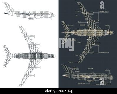 Illustration vectorielle stylisée de plans d'un grand avion passager Illustration de Vecteur