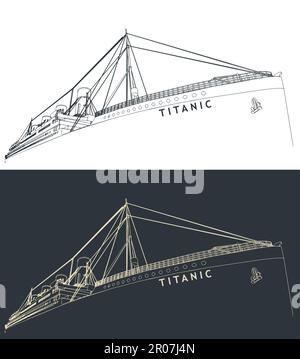 Illustrations vectorielles stylisées d'esquisses de Titanic en gros plan Illustration de Vecteur