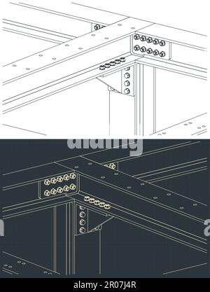 Illustration vectorielle stylisée de modèles isométriques de connexions poutre-poutre en acier Illustration de Vecteur