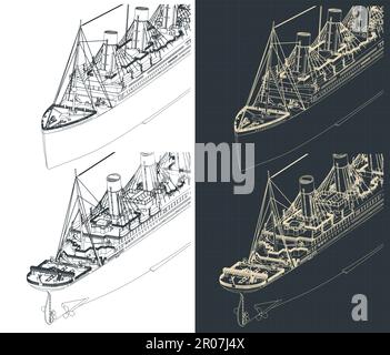 Illustrations vectorielles stylisées de plans isométriques du Titanic Illustration de Vecteur