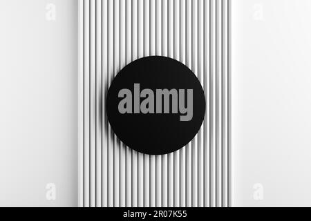 Cercle noir sur de fines lignes de tuyauterie blanches avec espace de copie. Podium, support, plate-forme ou socle abstrait pour l'affichage ou la présentation des produits. 3d rendu. Banque D'Images