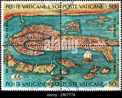 Ancienne carte de Venise sur timbres-poste Banque D'Images