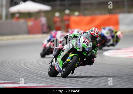 Jonathan Rea (GBR) Kawasaki ZX-10RR Kawasaki Racing Team WorldSBK pendant le championnat du monde de Superbike FIM SBK pendant la course 2 au circuit de Barcelone-Catalunya sur 7 mai 2023 à Barcelone, Espagne. (Photo de Bagu Blanco / PRESSIN) Banque D'Images