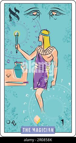 Première carte de tarot égyptien appelée le Magicien. illustration vectorielle pour deviner l'avenir Illustration de Vecteur