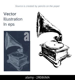 Lumineux de vecteur à la main vieux gramophone en eps Illustration de Vecteur