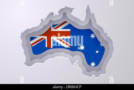 Carte Creative Australia avec couleurs drapeau et style de coupe de papier. Illustration vectorielle Illustration de Vecteur