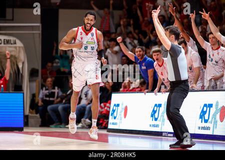 Reggio Emilia, Italie. 07th mai 2023. PalaBigi, Reggio Emilia, Italie, 07 mai 2023, Mikael Hopkins (Unihotels Reggiana) pendant UNAHOTELS Reggio Emilia vs Dolomiti Energia Trentino - Championnat italien de basket-ball série A crédit: Live Media Publishing Group/Alay Live News Banque D'Images