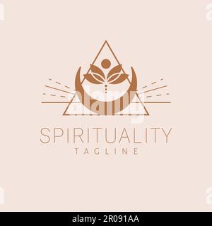 Design du logo de vecteur de spiritualité. Géométrie sacrée et logotype de fleur de lotus. Modèle de logo ésotérique. Illustration de Vecteur