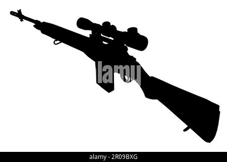 Silhouette noire de fusil de sniper à base de M14 Banque D'Images