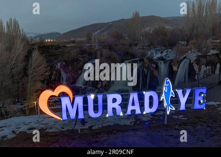 Van, Turquie - 5 mars 2023; chute d'eau de Muradiye dans le district de Muradiye.Van, Turquie. Magnifique paysage de cascade en hiver. La cascade est une grande richesse naturelle Banque D'Images