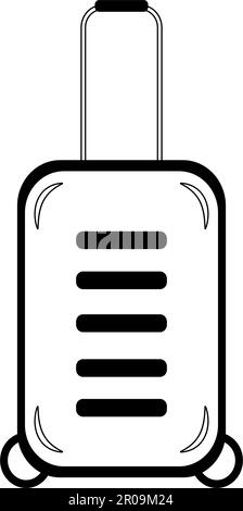 Illustration d'une valise de voyage sur roues avec poignée. Jour de la valise. Bonne journée des douanes. Autocollant. Icône. Isoler. Design pour affiche, bannière, cartes de vœux, brochures, étiquettes de prix ou étiquettes. EPS Illustration de Vecteur
