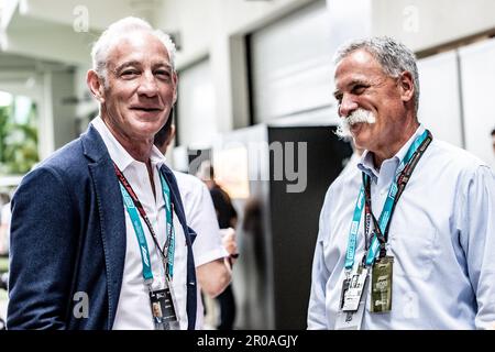 Miami, États-Unis. 07th mai 2023. MIAMI, Floride, États-Unis sur 7. 2023 mai ; Championnat du monde F1. Grand Prix de Miami F1. Greg Maffei, PDG de Liberty Media, et Chase Carey (R) Liberty Media. Image payante - crédit photo: © ATP images/Christiano BARNI (BARNI Cristiano/ATP/SPP) crédit: SPP Sport Press photo. /Alamy Live News Banque D'Images