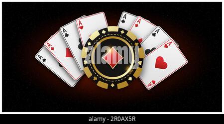 Jetons de jeu réalistes avec costume de diamant. Fans de cartes à jouer ace de tous les costumes. Le concept de jouer au poker ou au casino. Jeux d'argent Illustration de Vecteur