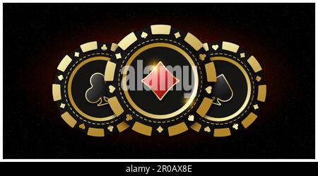 Trio de jetons de jeu. Jetons de jeu réalistes avec le costume de diamants dans le centre. Le concept de jouer au poker ou au casino. Gambli Illustration de Vecteur