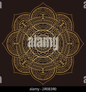 Décoration mandala dorée isolée sur fond sombre. Illustration de Vecteur