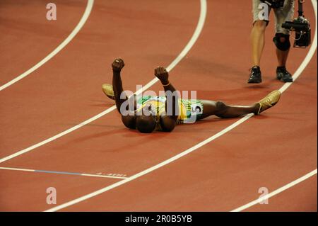 Usain Bolt, JAM gewinnt das 200m finale und wird Olympiasieger in neuer Weltrekordzeit von 19,30 sec. Leichtathletik, 20,8.2008.Olympia 2008 - Pékin - Chine Banque D'Images
