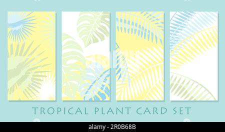 Ensemble de cartes de vœux vectorielles pour plantes tropicales de couleur pastel isolées sur Un arrière-plan Uni. Illustration de Vecteur