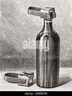 Porte-couvercle pour la pasteurisation de la bière. Ancienne gravure du 19th siècle de la nature 1887 Banque D'Images