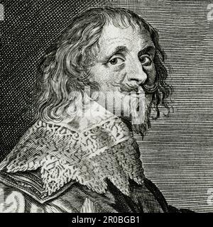 Philip Herbert (1584-1650), 4th comte de Pembroke, dont les sympathies puritaines l'ont incité à soutenir le Parlement pendant la guerre civile anglaise et qui a été réinstallé comme chancelier de l'Université d'Oxford après la victoire du Parlement. Détail carré d'une gravure créée en 1700s par George Vertue (1683-1756), après un portrait de Sir Anthony van Dyck (1599-1641). Banque D'Images