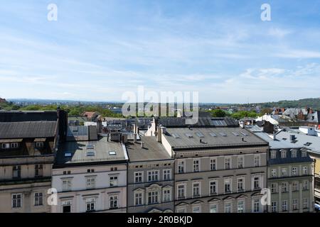 Architecture urbaine de Cracovie. Vue aérienne des maisons de résidence dans le quartier du centre de la vieille ville de Cracovie, en Pologne. Banque D'Images