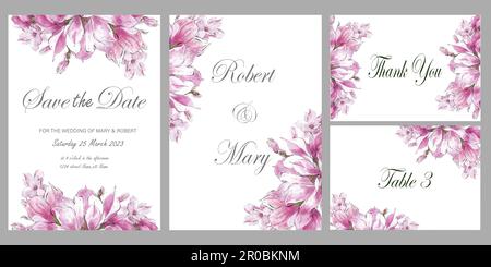 Modèle floral avec fleurs magnolias aquarelle, motif pour les invitations de mariage et cartes de vœux. Banque D'Images