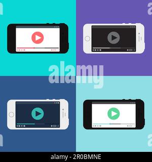 Adaptive Web Phone Template et Gadget Elements pour le site de regarder des vidéos en ligne sur smartphone. Vecteur Illustration de Vecteur