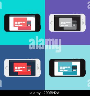 Adaptive Web Phone Template et Gadget Elements pour le type de site d'achat en ligne et la saisie des données de carte sur le smartphone. Vecteur Illustration de Vecteur