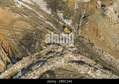 Vue aérienne du site municipal de traitement des déchets, Pennsylvanie, États-Unis Banque D'Images