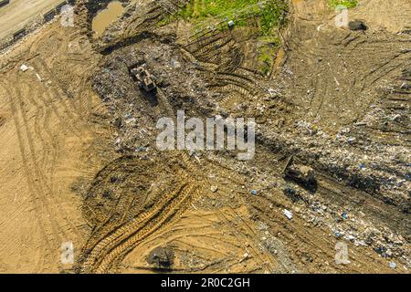 Vue aérienne du site municipal de traitement des déchets, Pennsylvanie, États-Unis Banque D'Images