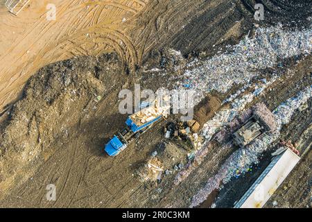 Vue aérienne du site municipal de traitement des déchets, Pennsylvanie, États-Unis Banque D'Images